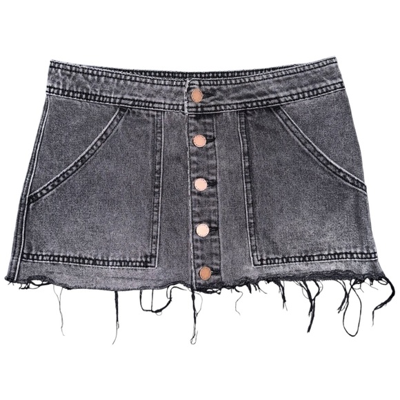 O'Neill Dresses & Skirts - O’Neill Micro Mini Black Denim Skirt Button Front Patch Pocket Sz 29 Grunge Y2K